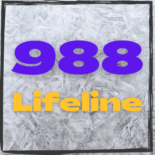 Image of "988" in purple and "Lifeline" in gold on a frosted background