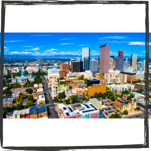 Photo of downtown Denver looking west toward the mountains