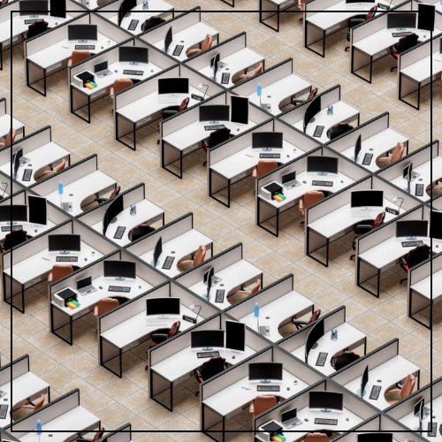 Photo of numerous office cubicles in multiple rows