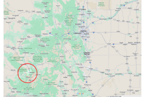 Rectangle of Colorado with Ouray County circled in red